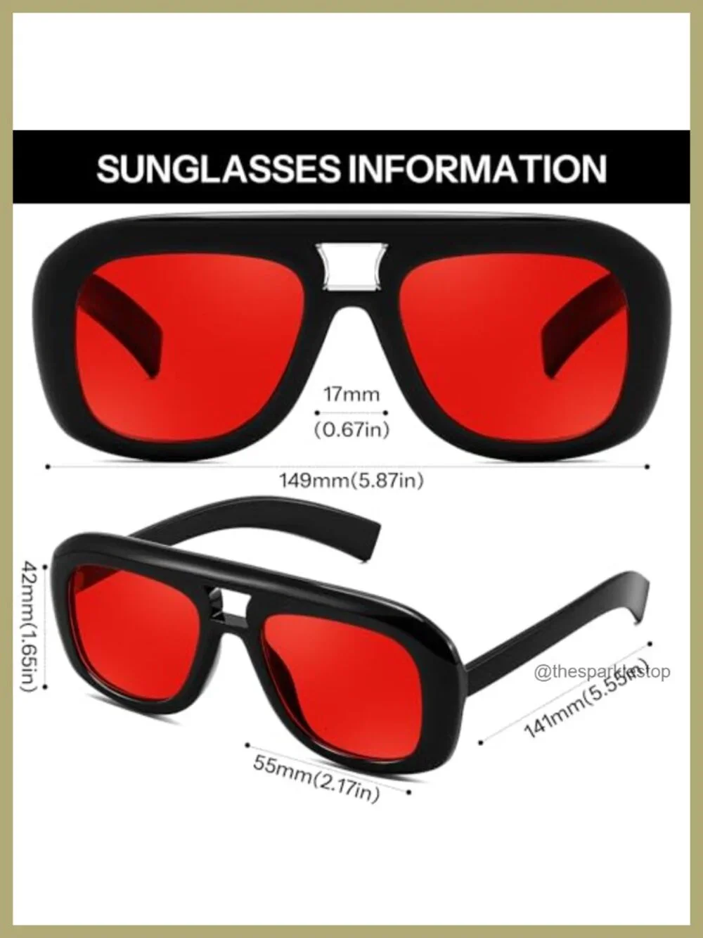Oversized Square Aviator Sunglasses Retro Thick Frame UV400 Protection